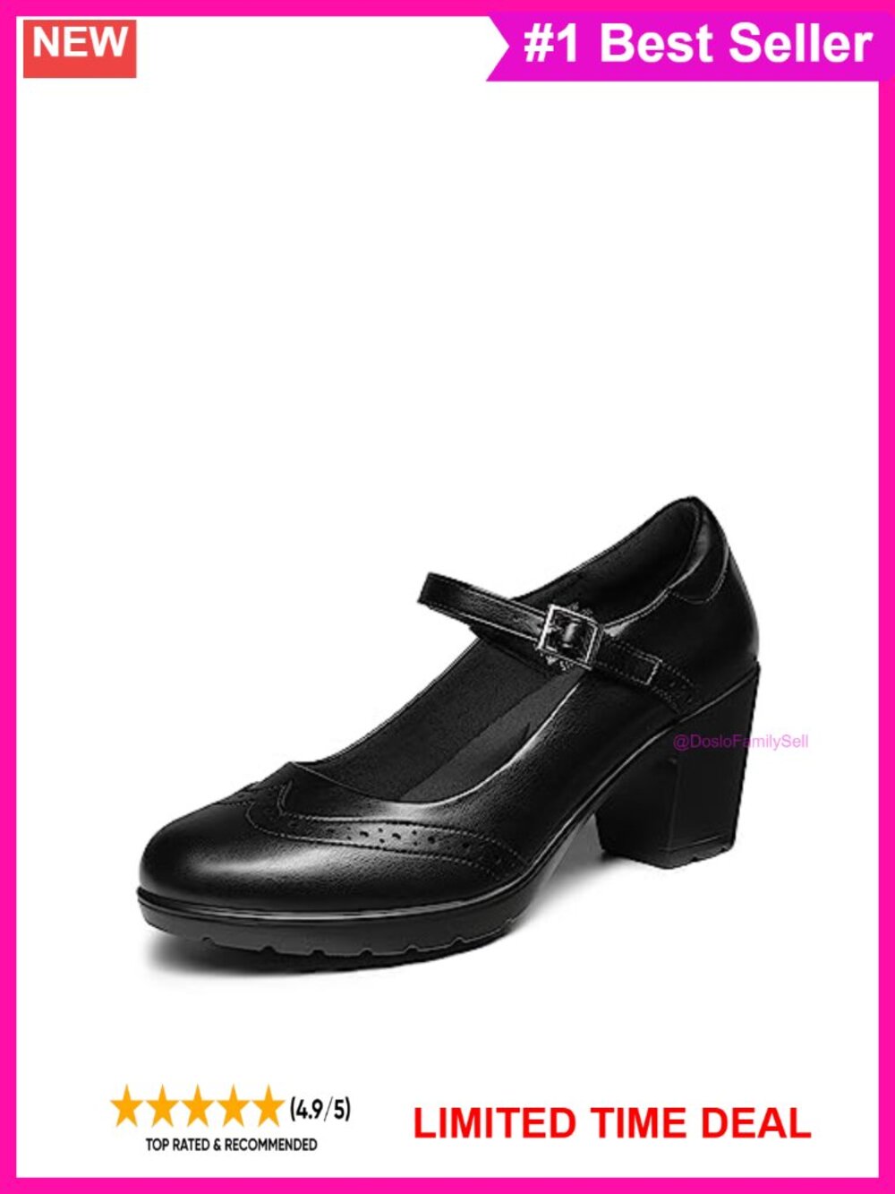 Mary Jane Heels Oxford Dress Shoes Faux Leather Chunky Block Heel